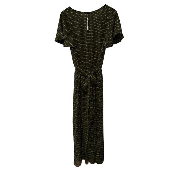 NEW! Roolee M Polka Dot Jumpsuit $99 Wide Leg Cropped V Neck Olive Green White - Picture 3 of 10